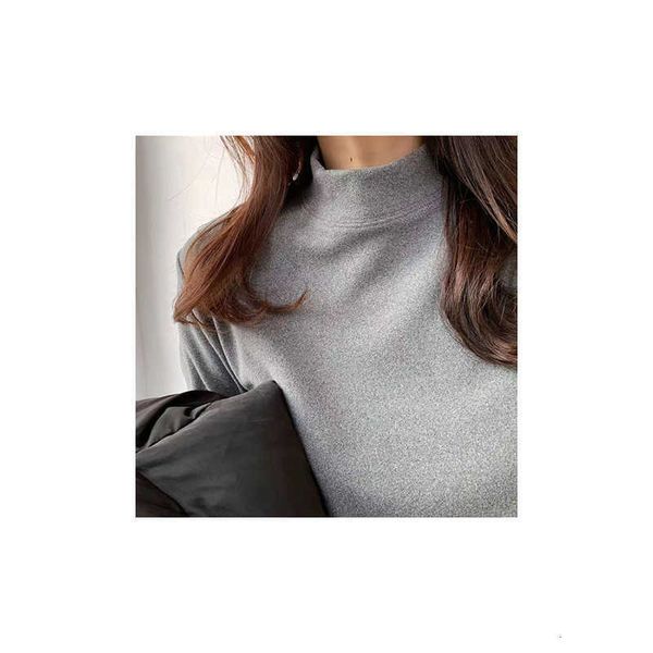 

women's sweaters simple and practical wear double-sided german veet half high collar frosted long sleeve t-shirt women's autumn wi, White;black