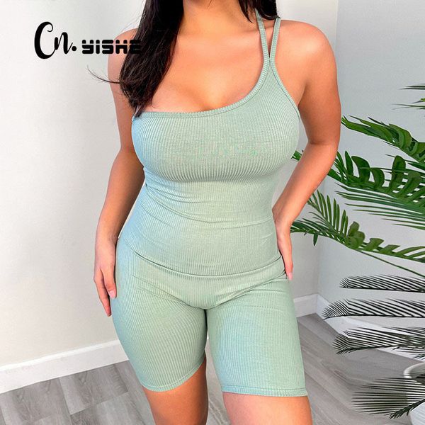 

cnyishe fashion casual one shoulder backless skinny playsuit women jumpsuits sleeveless ladies rompers female fitness 210419, Black;white