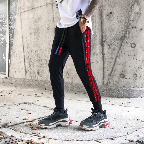 

drop red side pencil pants fashion hip hop man men's, Black