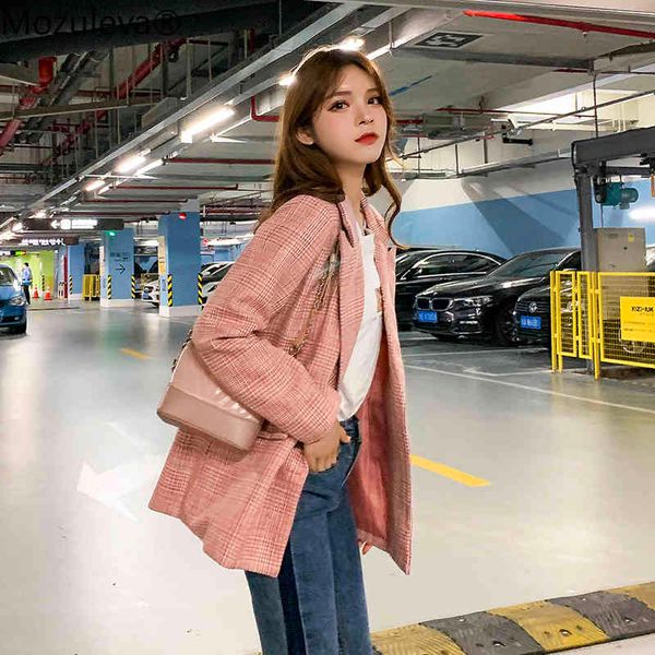 

suits korean-style mozuleva women pink work plaid casual jacket women's suit belts thin female blazer outwear femme, White;black