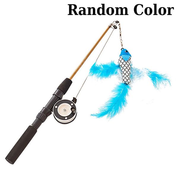 

cat toys 1pcs pet teaser feather kitten funny retractable rod wand fishing pole creative stick favors