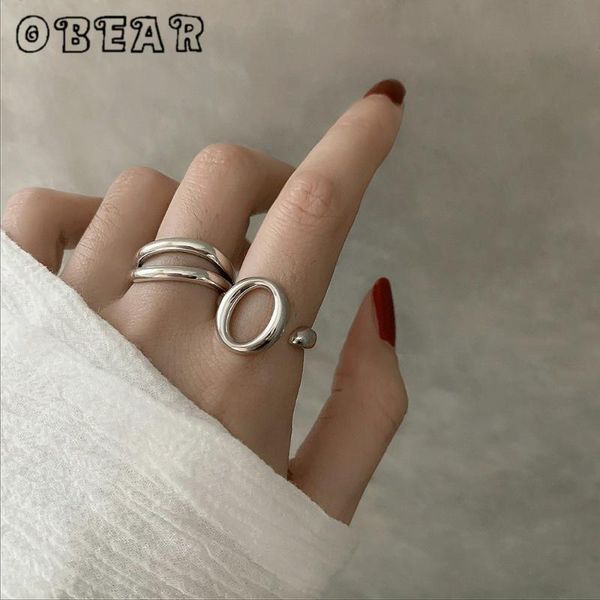 

cluster rings obear silver plated double layer geometric open finger ring for women minimalist accessories gift, Golden;silver