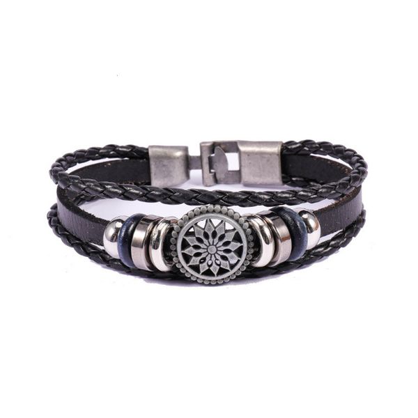 

hand catenary sunflower alloy leather men's personalized beaded bracelet diy jewelry, Black