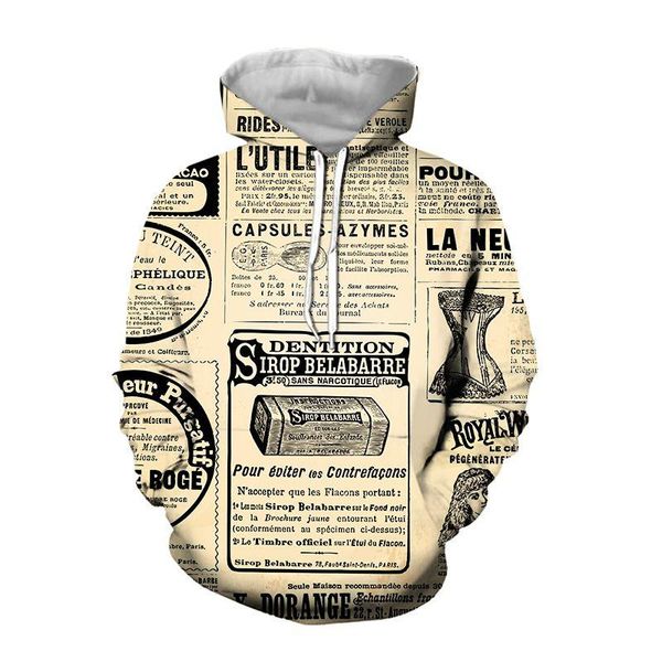 

men's hoodies & sweatshirts vintage spaper hoodie 3d print streetwear men women oversize pullovers fashion clothing harajuku hooded clo, Black