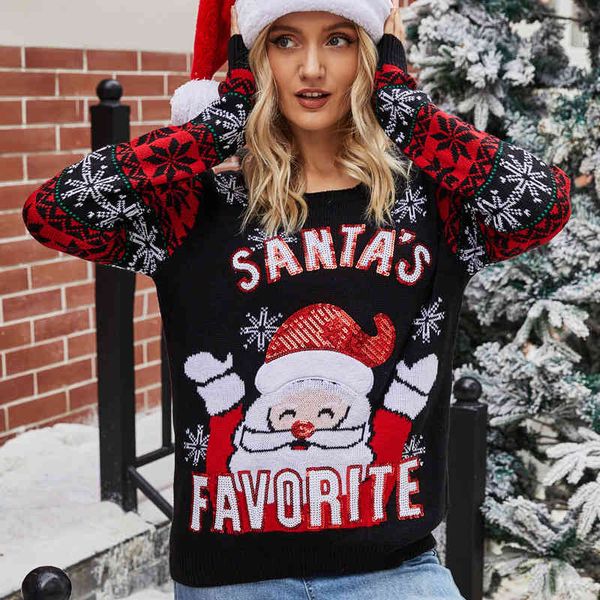 

women's knits & tees ugly christmas jumper sweater autumn winter santa claus jacquard knitted pullover sweaters for women fas, White