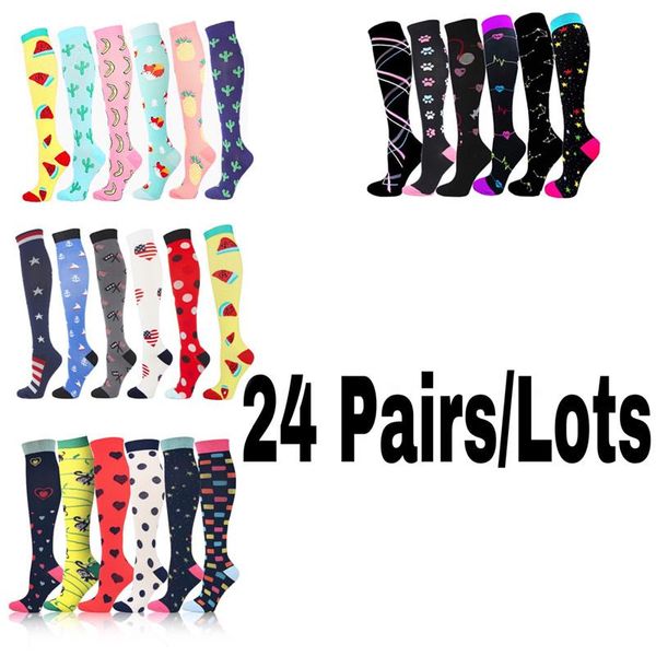 

men's socks 24 pairs/lots compression stockings fit for sports crossfit golf tube outdoor men women knee, Black