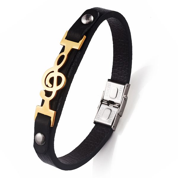 

punk music symbol bracelet charm jewelry note leather cuff bracelets for women, Golden;silver