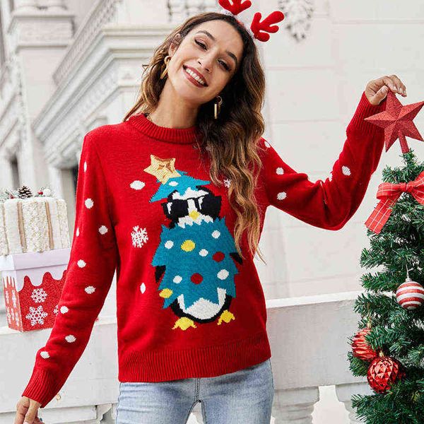 Уродливые свитера Рождественская одежда женская 2020 новая аутюма зимняя рождественская елка пингвин снеговика пуловер свитера мода женская Y1118