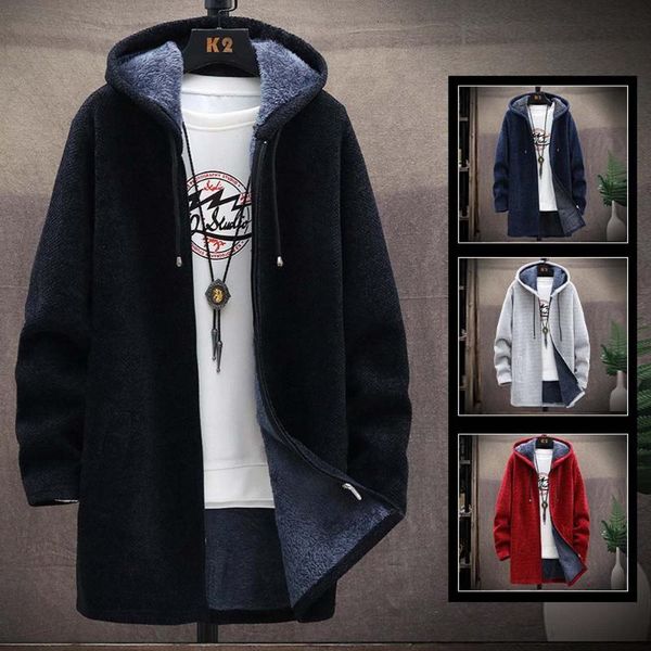 

men's sweaters faliza winter coat warm thick wool cardigan long solid hooded zipper knitted jackets male casual knitwear xy112 f7v4, White;black