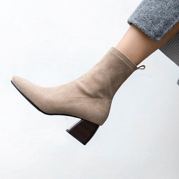 

boots 2021 spring shoes women flock stretch casual fashion booties woman fashionable super soft 2 colors black