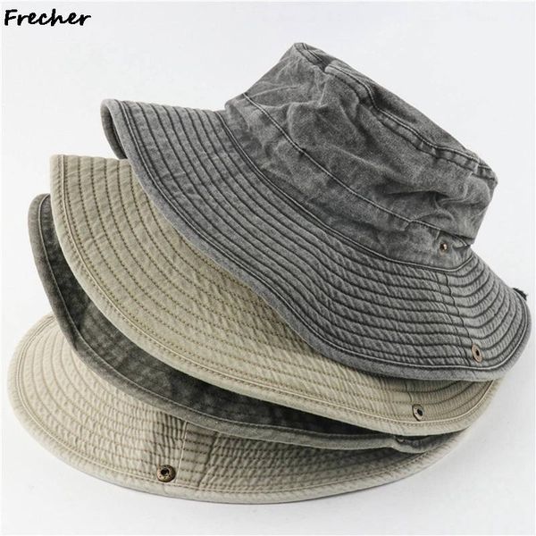 

wide brim hats 100% cotton men's bucket summer outdoor bob panama safari hat washed sun uv protection fishing boonie men women, Blue;gray