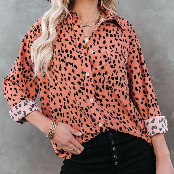 

women's blouses & shirts spring/summer 2021 shirt with polka dot printing lapel long-sleeved loose and thin single-breasted top, White