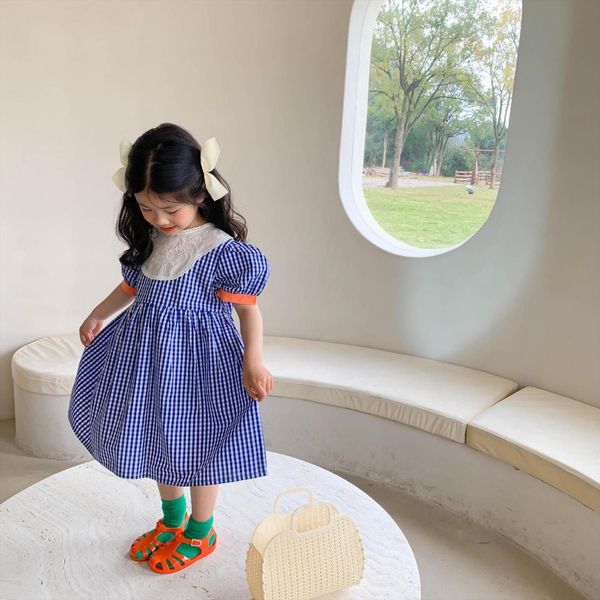

summer thin section children kids girl dresses girls plaid short sleeve toddler cute lace princess dress 1 6t, Red;yellow