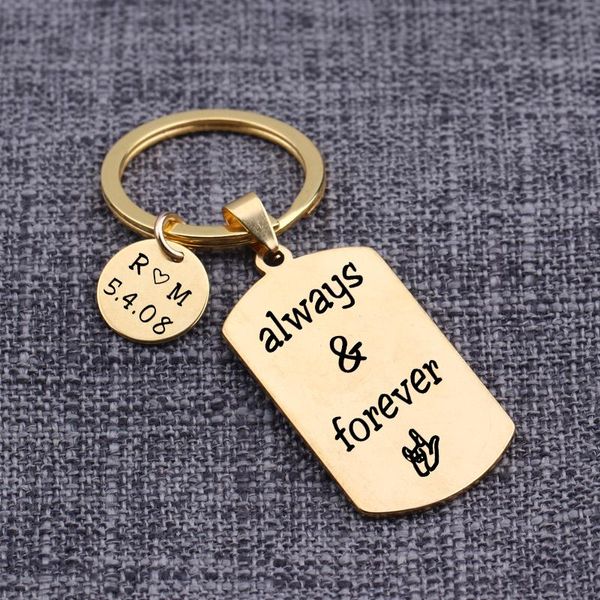 

keychains dog tag circle key ring always and forever keychain army for couples lovers vanlentine`s day gifts customized date name, Silver