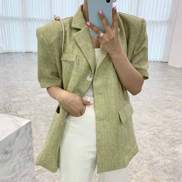 

women's suits & blazers [ewq] 2021 summer fashion temperament casual minimalism lapel chic single-breasted loose short-sleeved suit jac, White;black