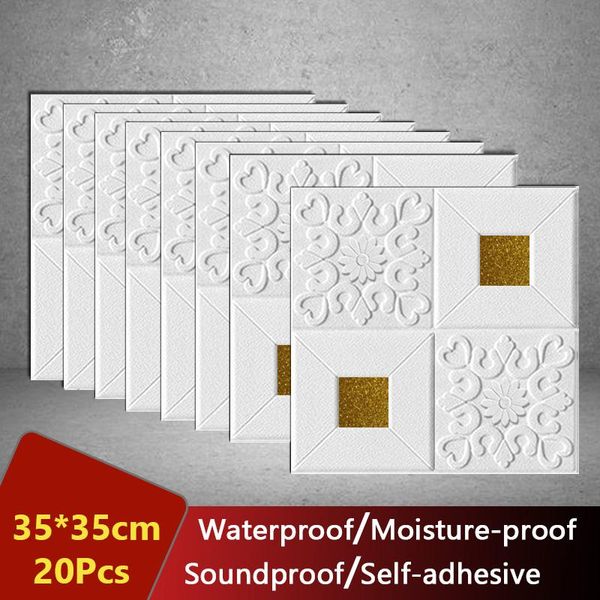 

wall stickers 35*35cm 3d ceiling panel roof decor waterproof self-adhesive foam wallpaper living room kitchen tv backdrop