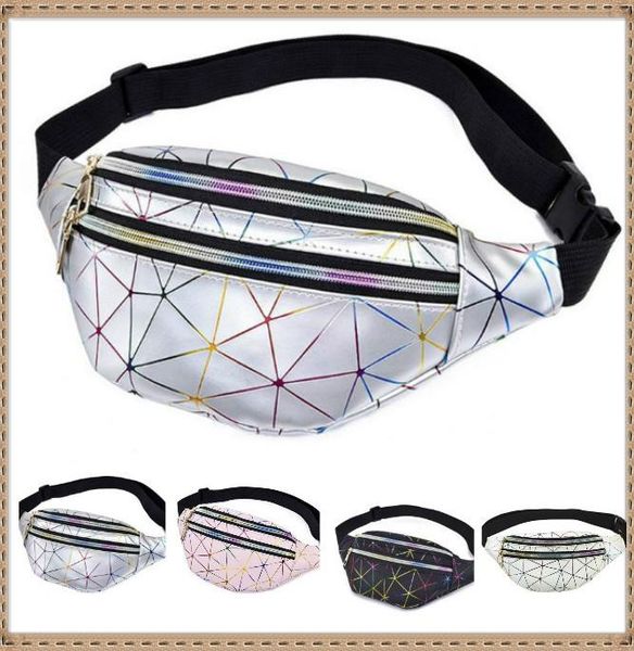 

women's fashion holographic waist bags female fanny pack belt bag black geometric packs laser chest phone pouch