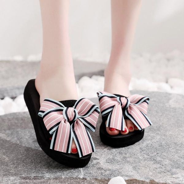 

slippers 25# women bow tie sandals slipper indoor outdoor flip-flops beach shoes casual light comfort woman 2021, Black