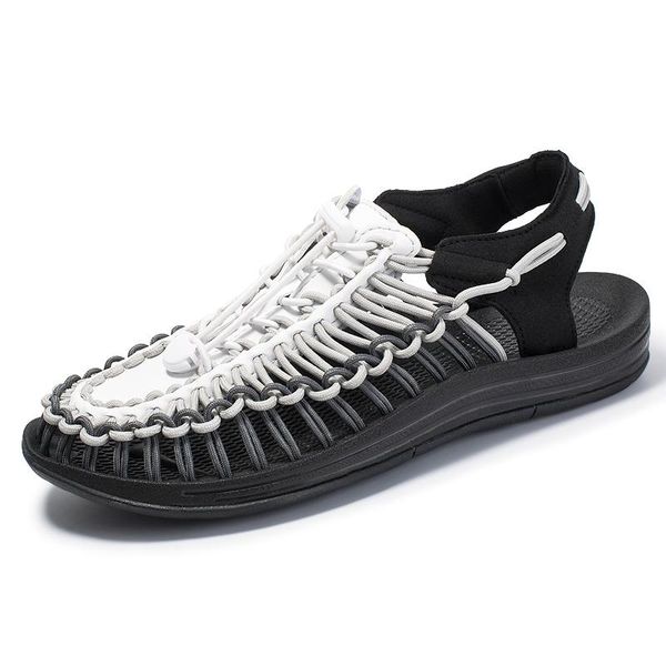 

sandals summer big size 48 men fashion handmade weaving design breathable casual beach shoes outdoor for, Black