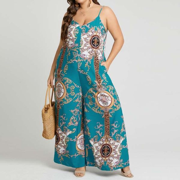 

women's plus size pants fashion ol printed jumpsuit elegant overalls romper 2022 summer sleeveless female casual lapel playsuit, Black