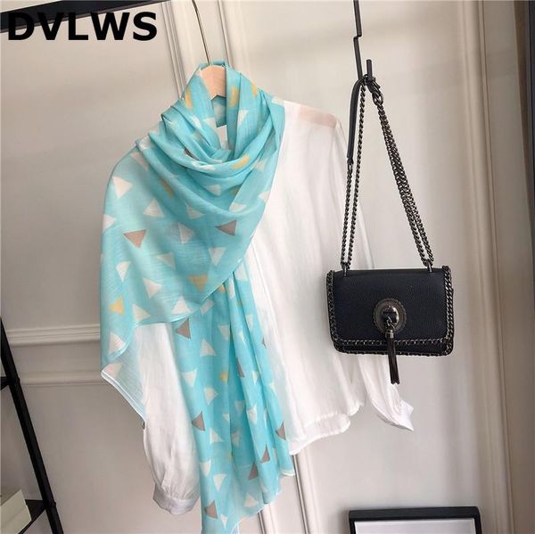 

scarves nordic ins female hijab scarf women small fresh blue rhombic gauze silk beach towel sunscreen shawl infinity, Blue;gray
