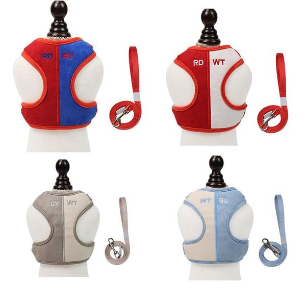 

buckskin pet harness leads leash two colors vest nylon rope for cats small medium dogs walk out chest strap accessories dog collars & leashe