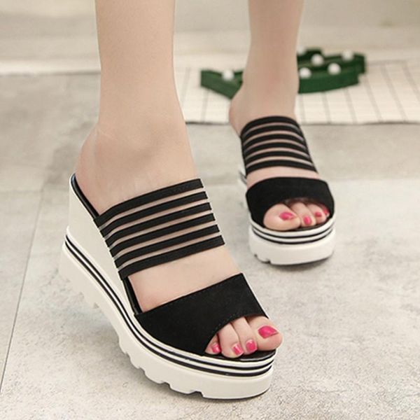 

slippers women suede slip-on transparent soft ladies shoes black summer solid color beach wedge sandals outdoor platform slipper