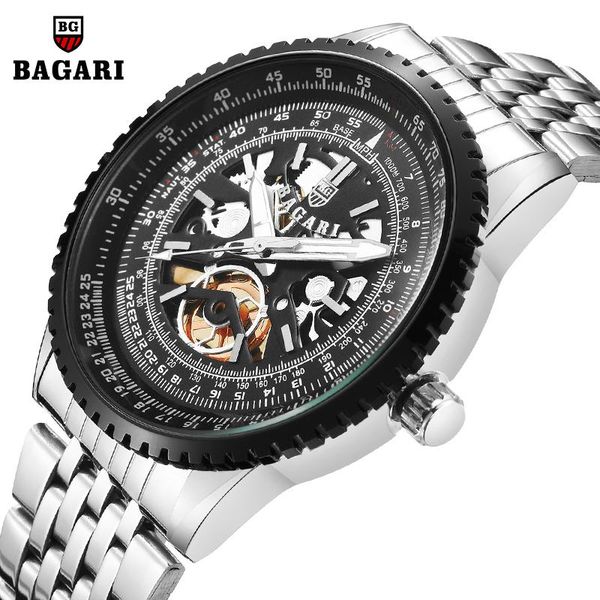 

wristwatches bagari mens watches 2021 male clock stainless steel wrist watch men quartz sport waterproof japanese movement, Slivery;brown