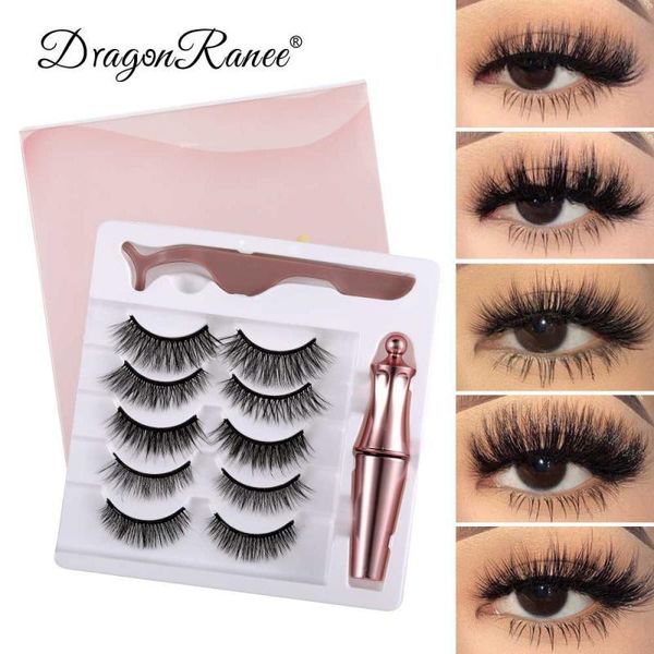 

false eyelashes 5 pairs 3d magnetic fake + eyeliner set women makeup tool eyelash extension lashes lasting mink tslm1
