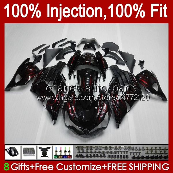 Einspritzverkleidungen für KAWASAKI NINJA ZZR 1400 CC ZX 14R 14 R ZZR1400 06-11 4No.16 ZX14R 06 07 08 09 10 11 ZZR-1400 ZX-14R 2006 2007 2008 2009 2010 2011 OEM-Karosserien mit roten Flammen schwarz