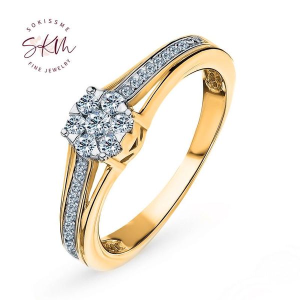 

cluster rings skm 14k 18k yellow gold moissanite for women engagement wedding designer luxury fine jewelry, Golden;silver