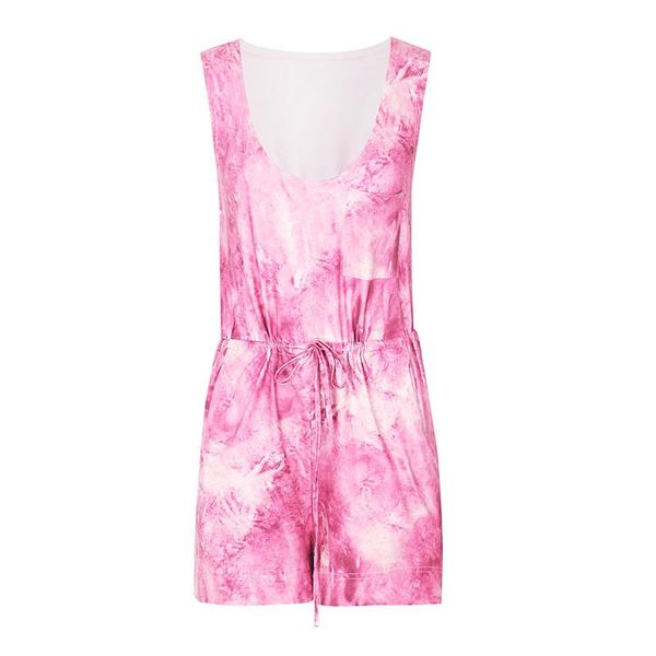 

women's jumpsuits & rompers fanco tid-dye printed casual jumpsuit slim shorts summer playsuit pockets drawstring sleeveless fashion out, Black;white