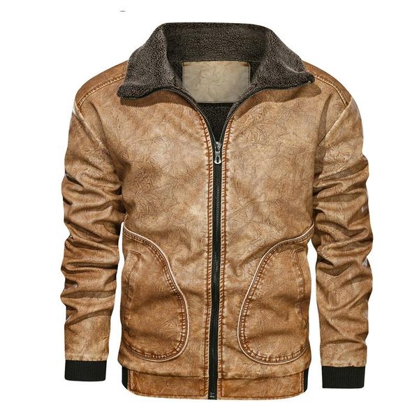 

men's fur & faux 2021 winter mens pu jacket thick warm motorcycle fashion windproof leather coat male eu size 3xl, Black