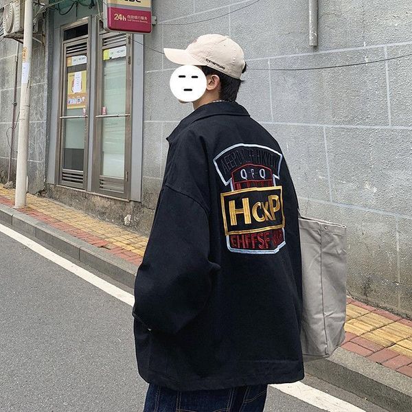 

spring and autumn youth fashion men's loose personality pattern printing lapel jacket casual m-2xl1, Black;brown