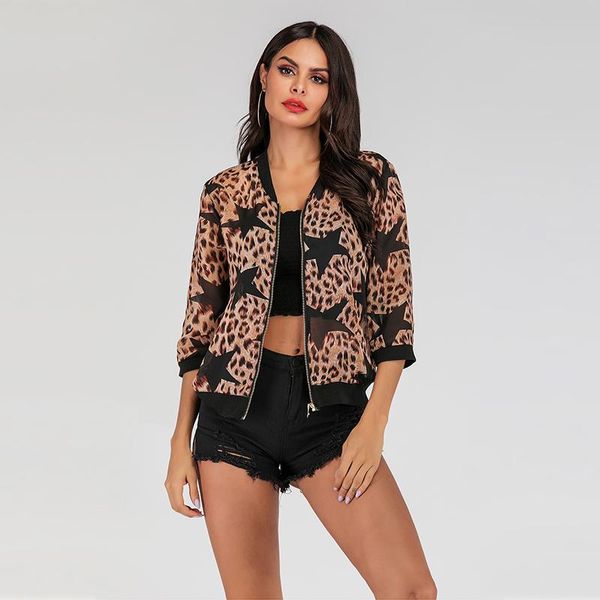 

women's jackets autumn stars leopard print short coat for women fashion street ladies winter, Black;brown