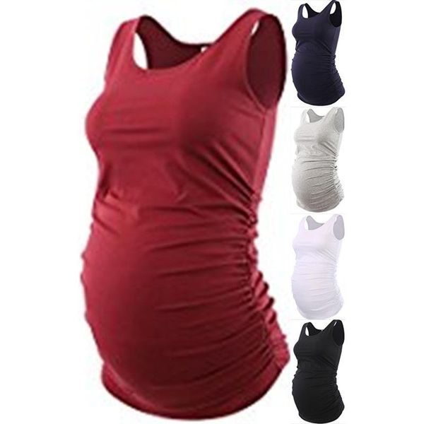 

women's tanks & camis solid color round neck folded sleeveless tank t-shirt for pregnant women in 5 colors 2021, White