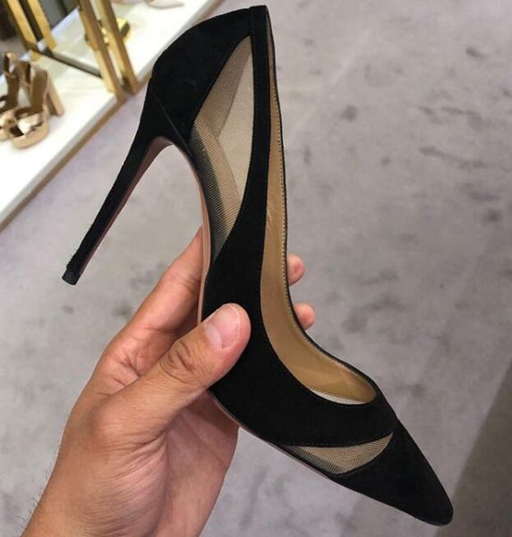 

dress shoes women mesh patchwork stiletto high heels pumps ladies shallow slip-on party office lady girls thin, Black