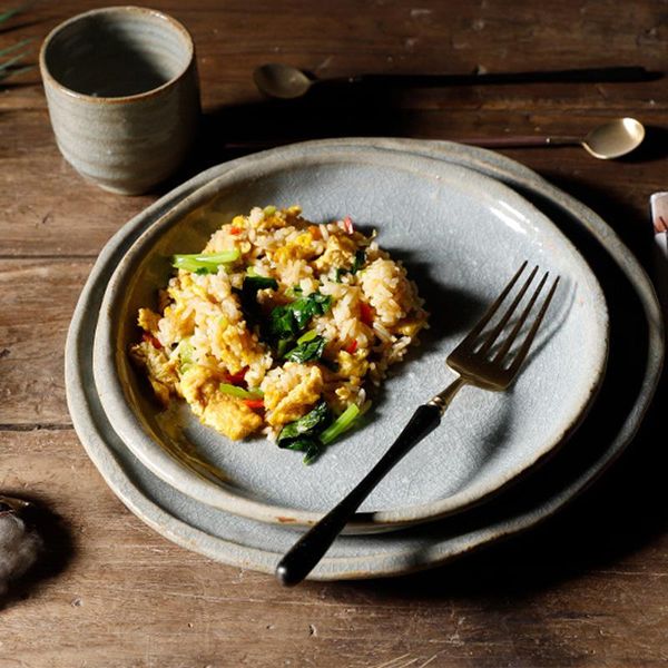 

dishes & plates stoare cyan salad plate handmade ceramic retro chinese japanese style korean tableware flat soup light