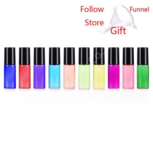

storage bottles & jars 10pcs/lot 5 ml candy-colored glass oil with roller ball empty perfume essential roll on bottle