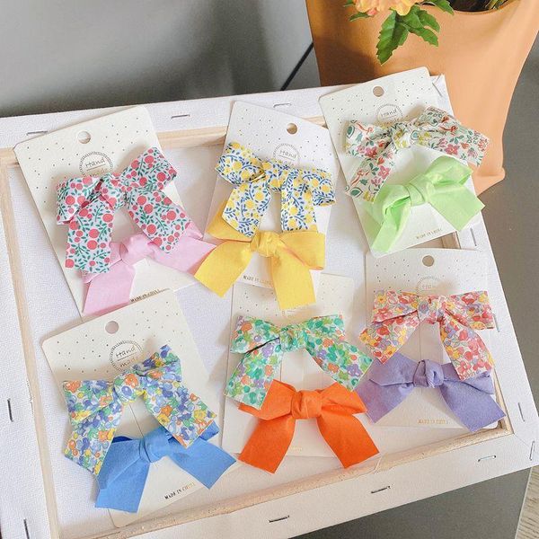 

hair accessories 2 pcs/ set korean fresh floral macarone bow duck beak clip girls side banger headdress butterfly, Slivery;white