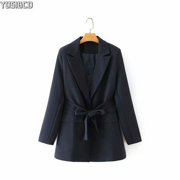 

women 2021 fashion with belt single button blazers coat vintage long sleeve pockets female outerwear chic women's suits, White;black