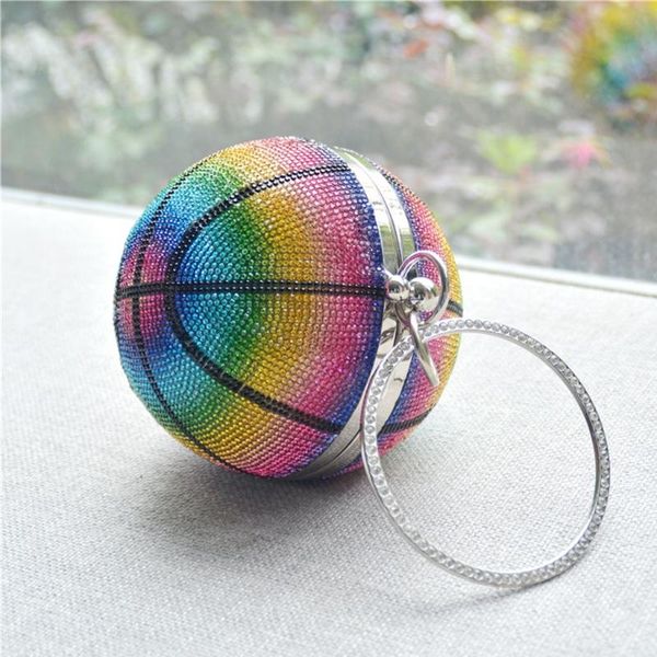 

cosmetic bags & cases basketball shaped clutch rhinestones evening purse glitter ball handbag street sport style l41b