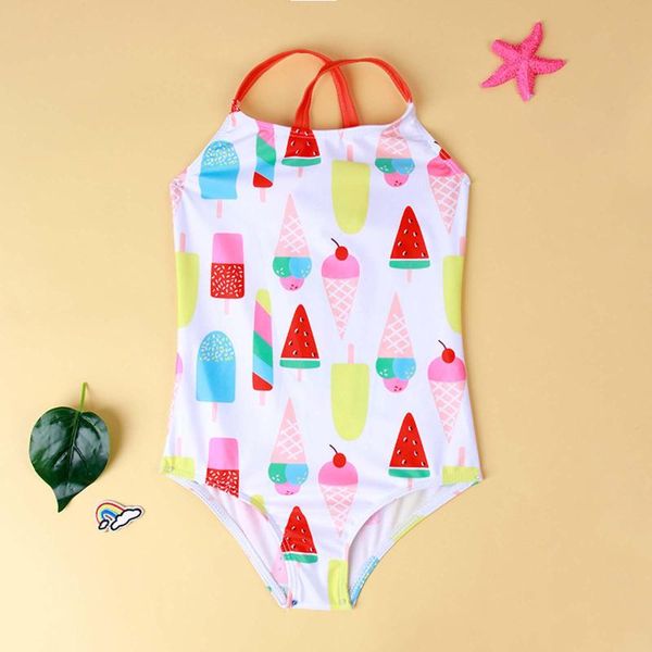 

one-pieces toddler baby girls summer one-piece swimsuit ice cream printing beach swimwear bathing suit kids childern clothe, Black