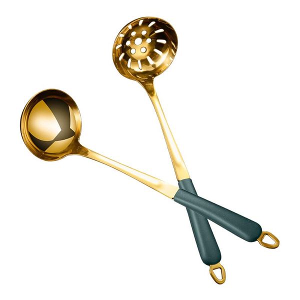 

spoons 2pcs household serving spoon colander pot tableware (gold)