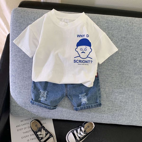 

children's wear boys' summer suit korean children's short sleeve two piece, White