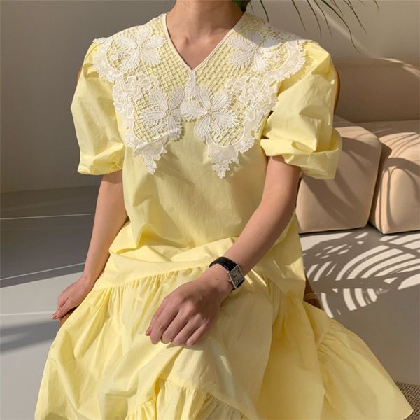 

casual dresses summer princess lace sweet a-line elegance 2021 gentle female ol chic all match long es vestidos 23tv, Black;gray