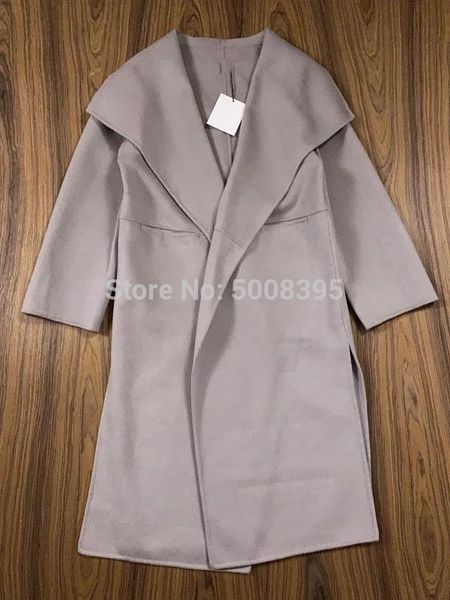 

women's trench coats [elfstyle] - 2021fw wrap coat large lapel collar elegant grey cashmere wool oversized long side slit open front po, Tan;black