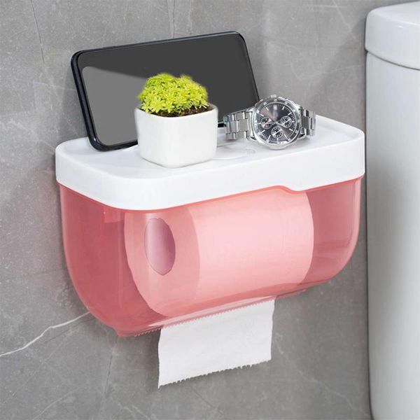 

bath accessory set large opening design waterproof toilet paper holder rack phone storage shelf box tissue creative punch