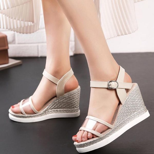 

fashion wedges sandals women dress shoes casual platform high heel chaussures femme 2021, Black