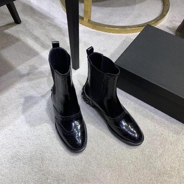

boots bota feminina genuine leather ankle woman pointed toes square heels elastic band, Black